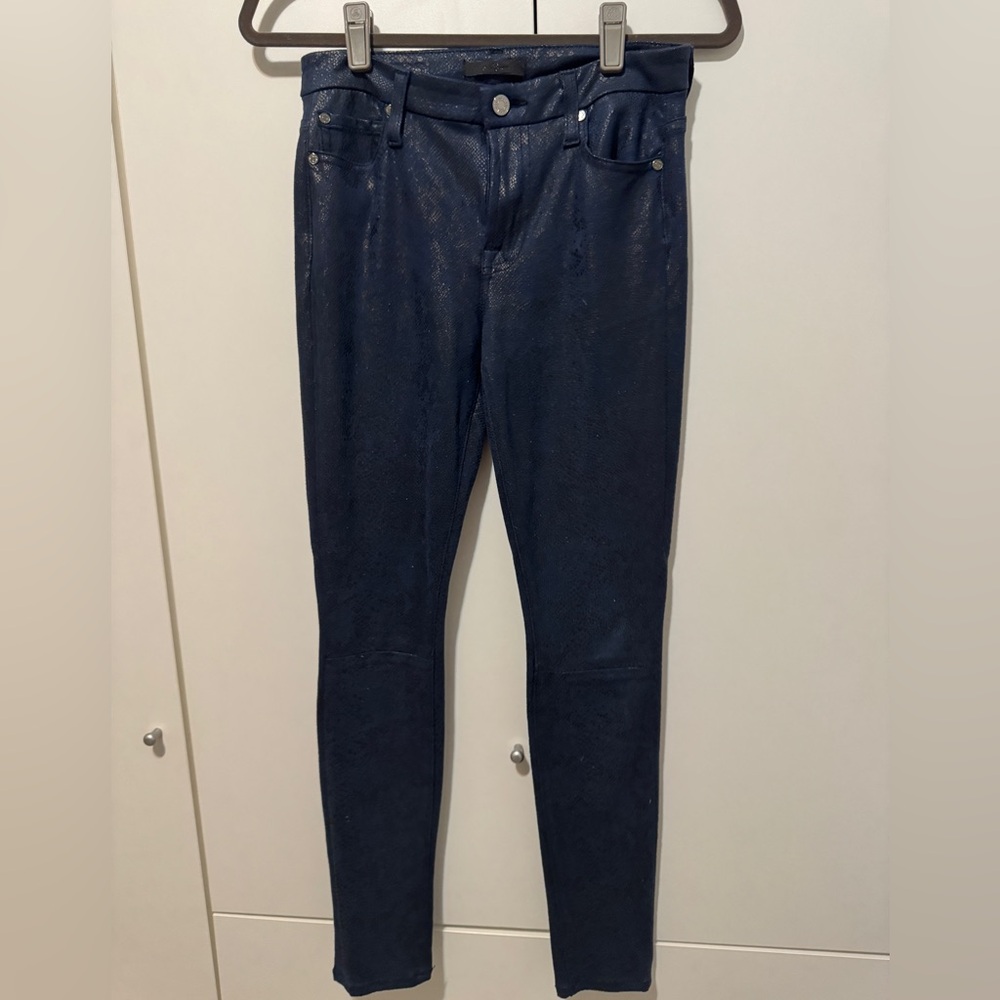7 For All Mankind Blue Snakeskin Faux Suede Skinny Pants w/ Stretch - Soft!